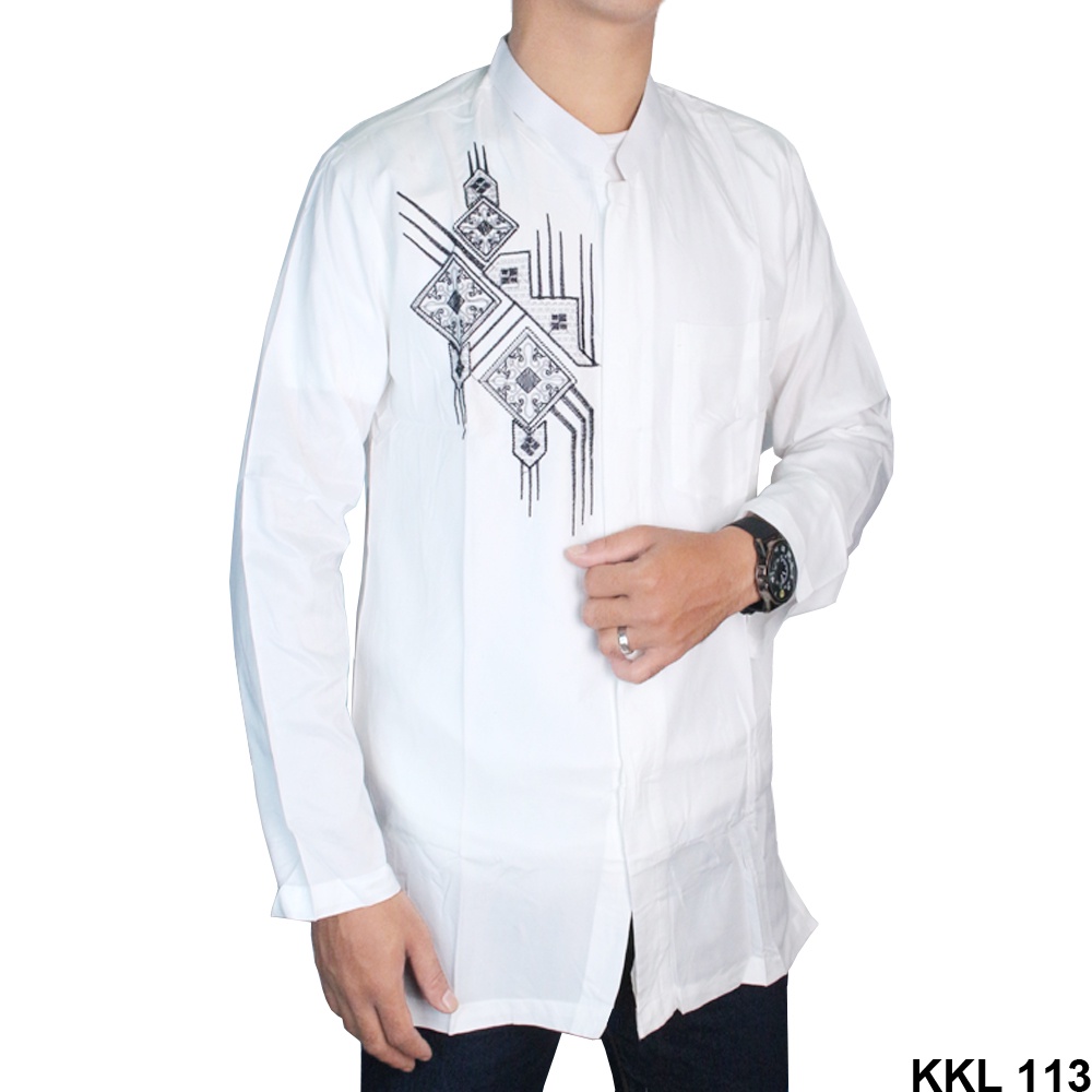 Baju Koko Pria Putih Lengan Panjang Bordir Special Ramadhan Lebaran