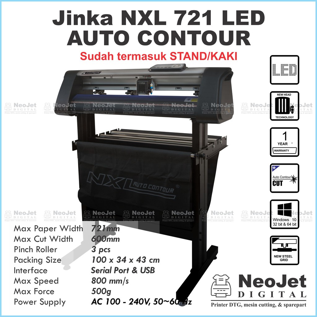 Mesin Cutting Sticker JINKA 721 NXL AUTO CONTOUR 60cm LED Plotter Murah Bonus Polyflex