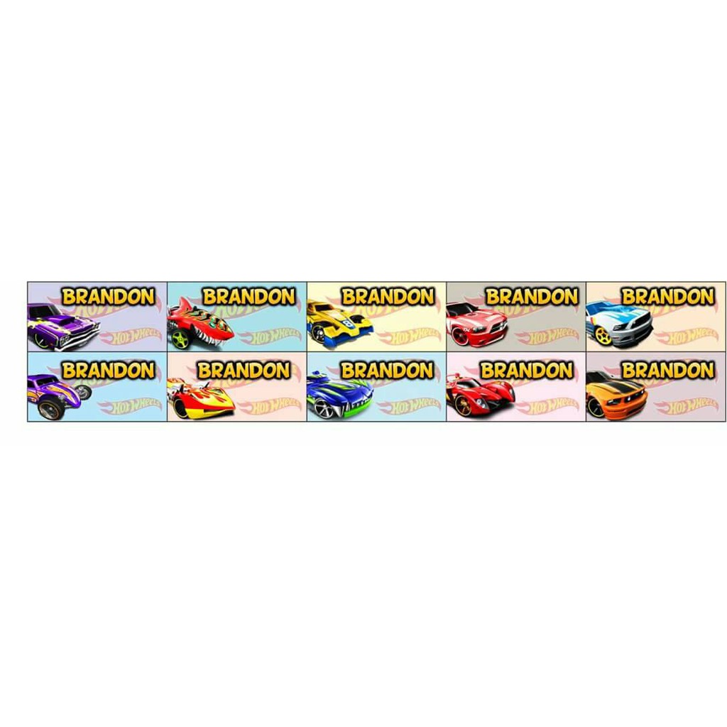 

Stiker Label Nama Waterproof Hotwheels (Set)