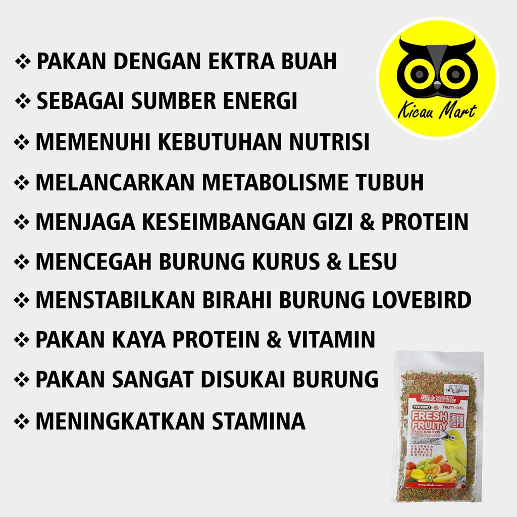 PAKAN MAKANAN HARIAN LOMBA BURUNG PLECI ORIENTAL WHITE EYE VOER PUR FRESH FRUITY PROBIRD PFSFTSR