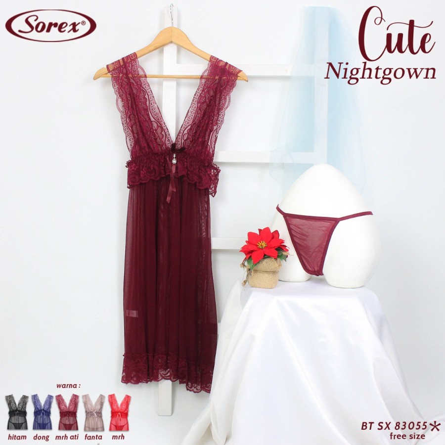 Extra Size Nightgown Brokat Look Transparan Plus Gstring Sorex 83055