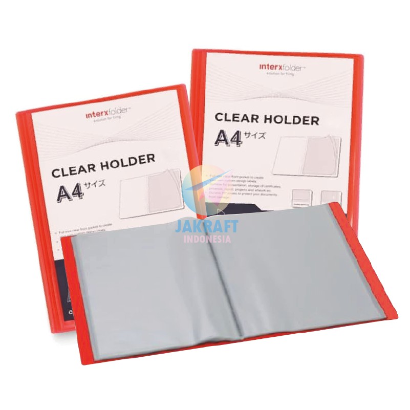 

(1 Pcs) Map Clear Holder Display Book A4 isi 20 PP Pocket Merah Red Clear Transparan Tebal