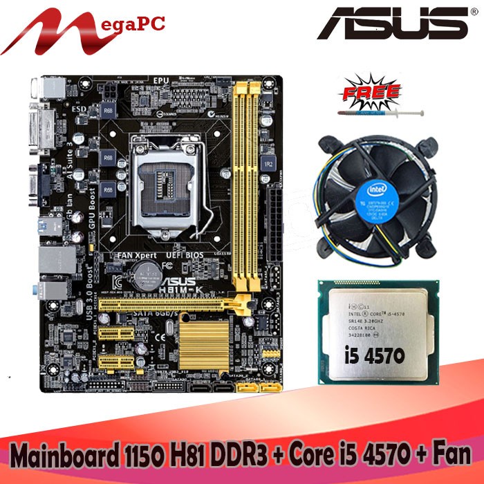 Paket Mobo Intel 1150 H81 DDR3 + Core i5 + Fan Free Pasta Suntik