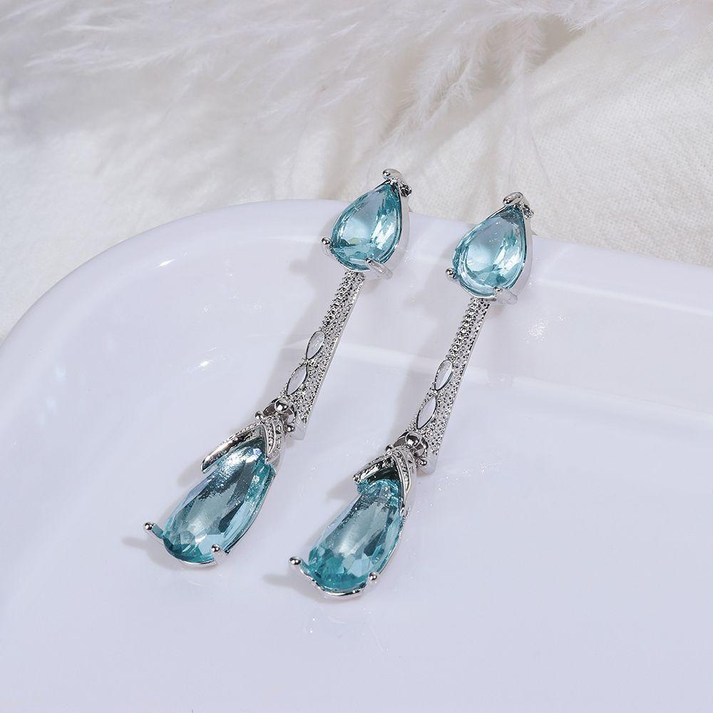 R-bunga Aquamarine Anting Fashion925 Perak Disepuh Pernikahan Perhiasan Ear studs