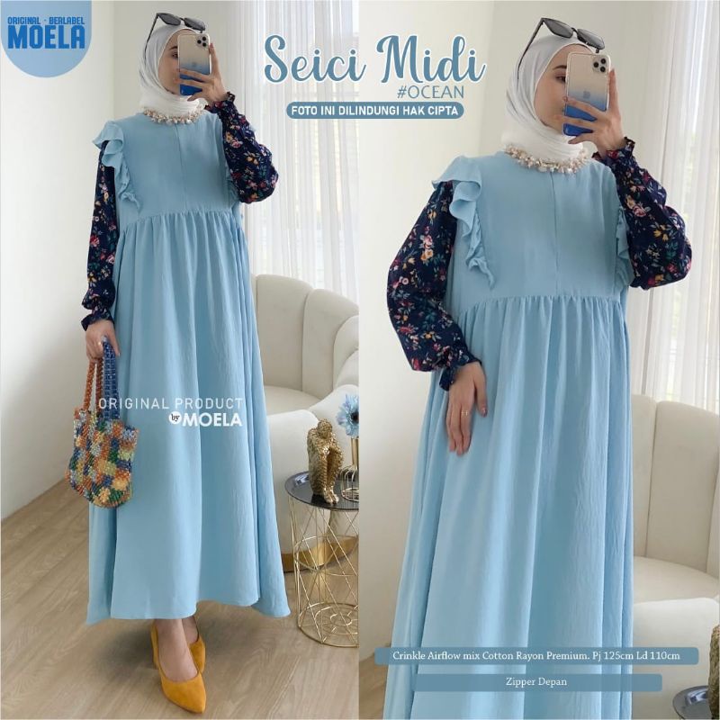 SEICI MIDI DRESS BY MOELA , CRINKLE AIRFLOW DRESS , BUSUI FRIENDLY , ZIPER DEPAN