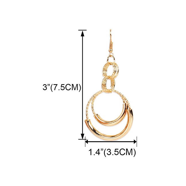 LRC Anting Gantung Fashion Gold Color Round Alloy Cross Cutout Earrings P09903