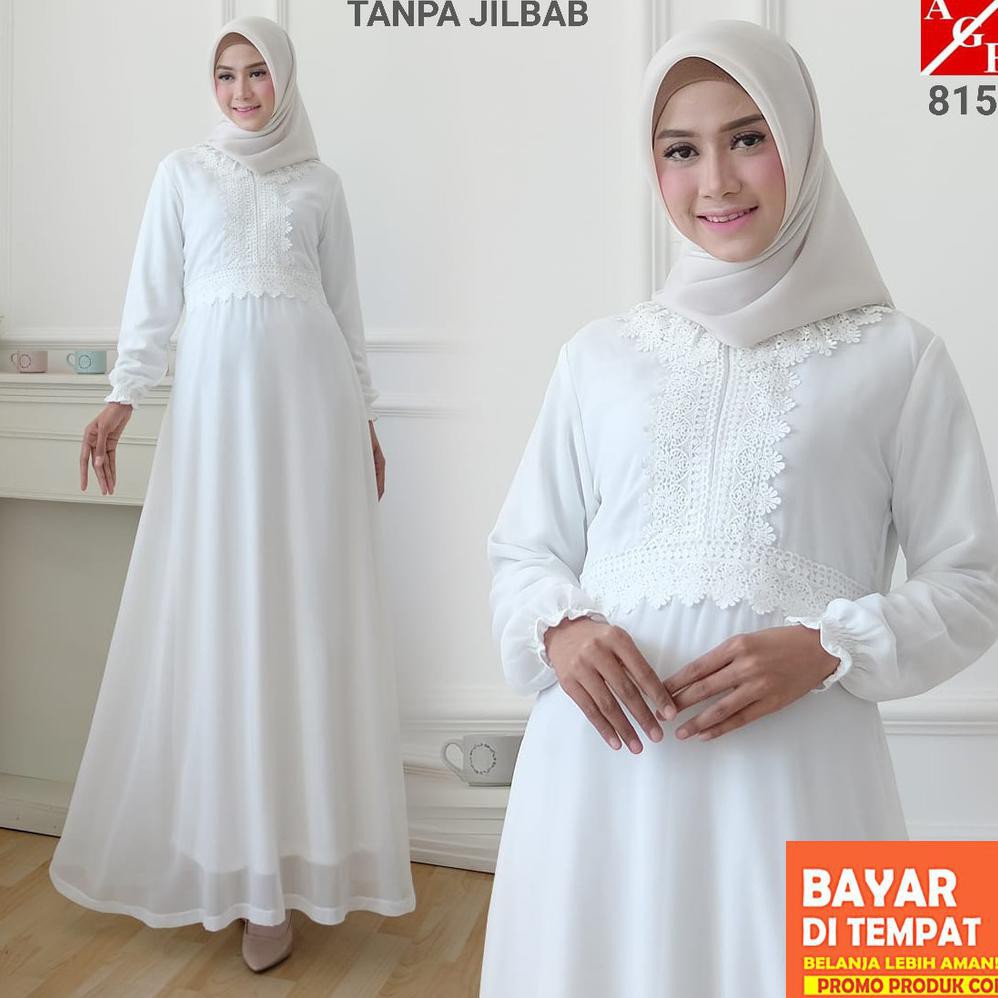 KIRIM HARI INI Agnes Baju Gamis Wanita / Gamis Brukat / Gamis Putih / Busana Baju Muslim Wanita