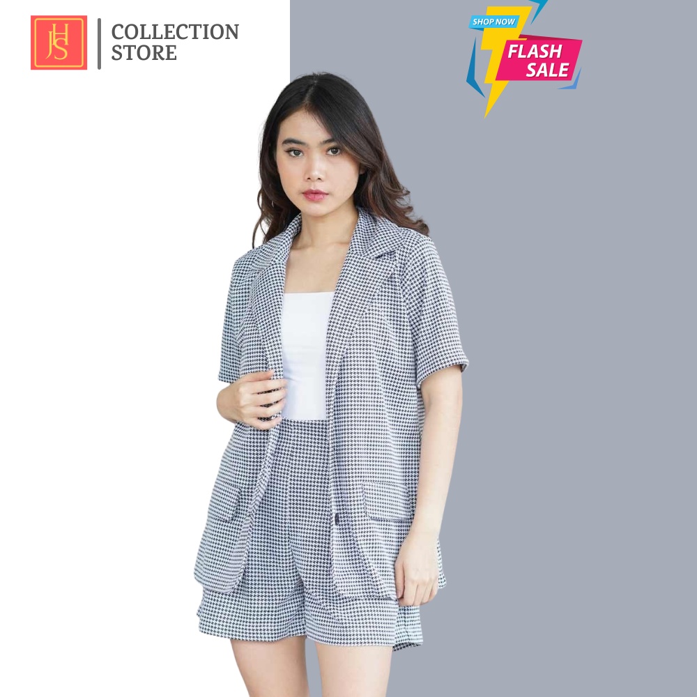 Blazer Blezer Wanita Korea Kerja Jas Bleser Kotak Kotak Formal Panjang Hitam Crop Wanita Korea JH62