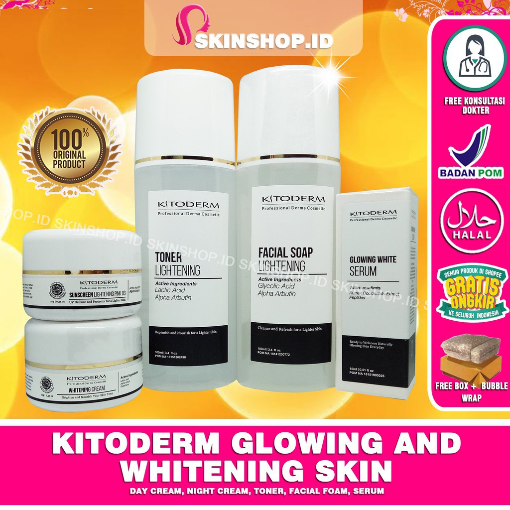 PAKET Kitoderm Glowing And Whitening Skin Original / Paket Pemutih &amp; Pencerah isi 5 BPOM Aman