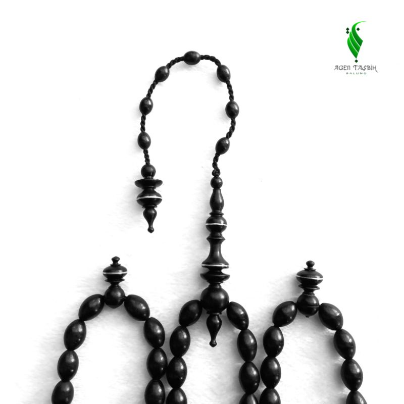 Tasbih Kayu Galih Kelor Hitam Super Motif Oval, Tasbih Muslim Antik 99 Butir