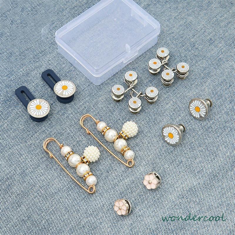 10 PCS Daisy Pattern Nail Gratis Dilepas Celana Denim Penyesuaian Pinggang Tombol Loga-Won