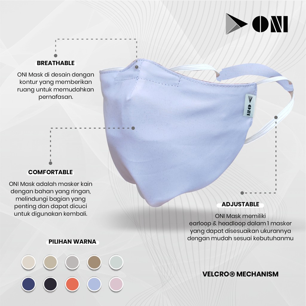 Oni Mask - Light Blue - Masker Hijab - Dapat Dicuci