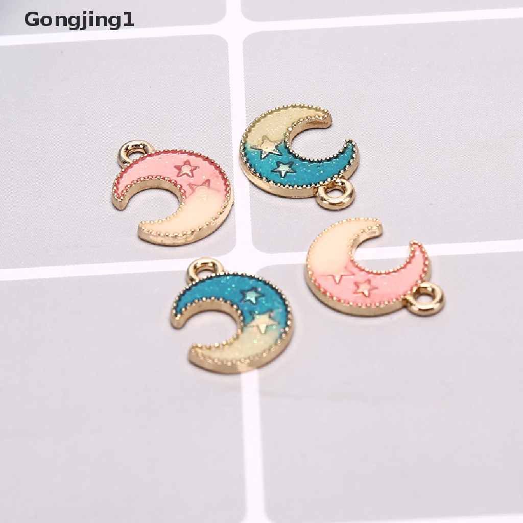 Gongjing1 / 10pcs / set Liontin Enamel Bentuk Bulan / Bintang Untuk Diy Perhiasan