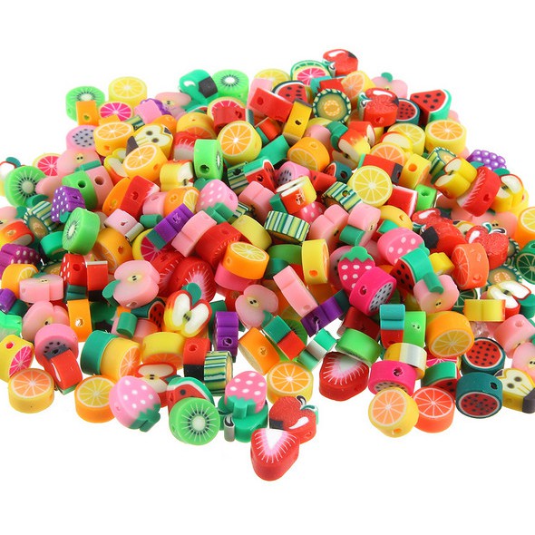 50Pcs Manik-Manik Spacer Polymer Clay Bentuk Buah Campur Untuk Membuat Perhiasan DIY