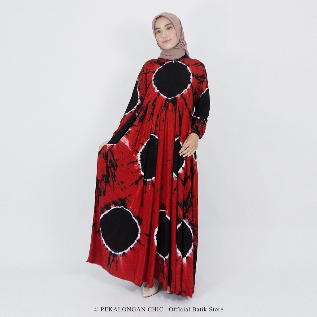 [BISA COD] GAMIS TIE DYE KEKINIAN / GAMIS KATUN RAYON / GAMIS TWILL ORI / GAMIS BUSUI-Jumputan Red