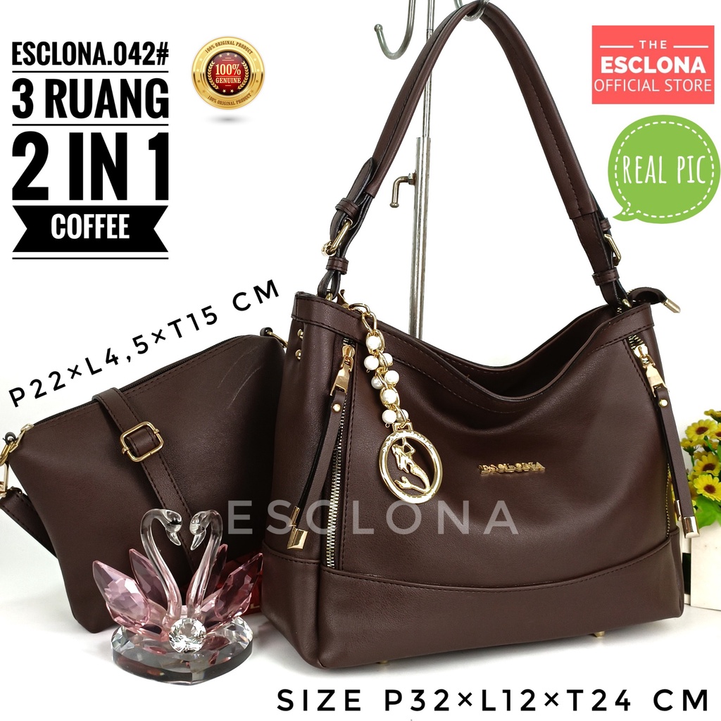 TAS WANITA ESCLONA 042 TAS BAHU WANITA SHOULDER BAG TAS SELEMPANG FASHION CEWEK TAS IMPORT WANITA TAS BATAM WANITA 2 IN 1 TAS FASHION WANITA TERBARU TAS KERJA WANITA TAS KANTOR WANITA TAS KULIT WANITA IMPOR TAS KOREA WANITA S2