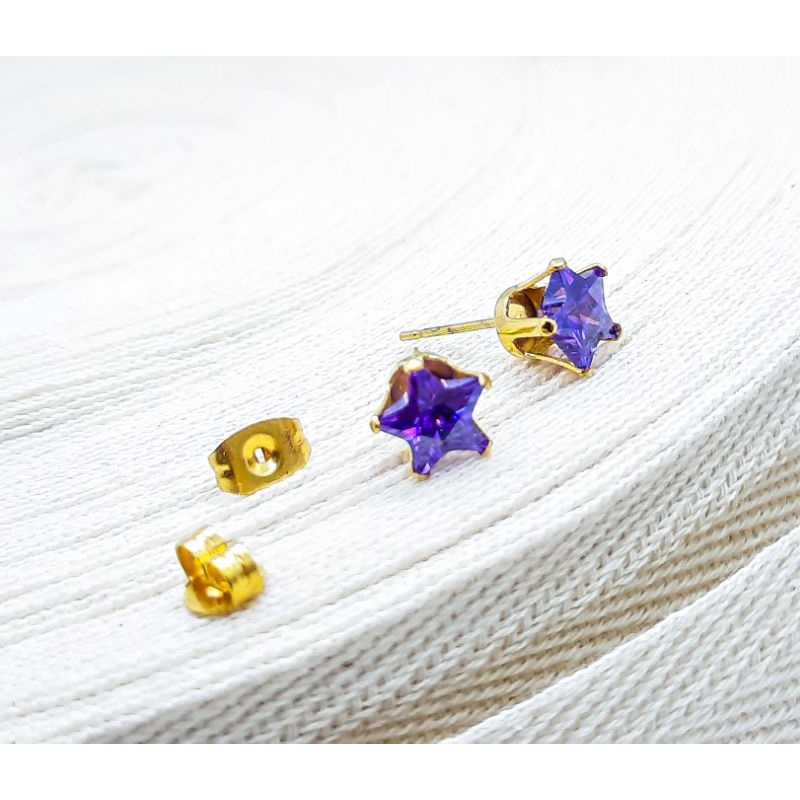 anting titanium warna emas import mata ungu