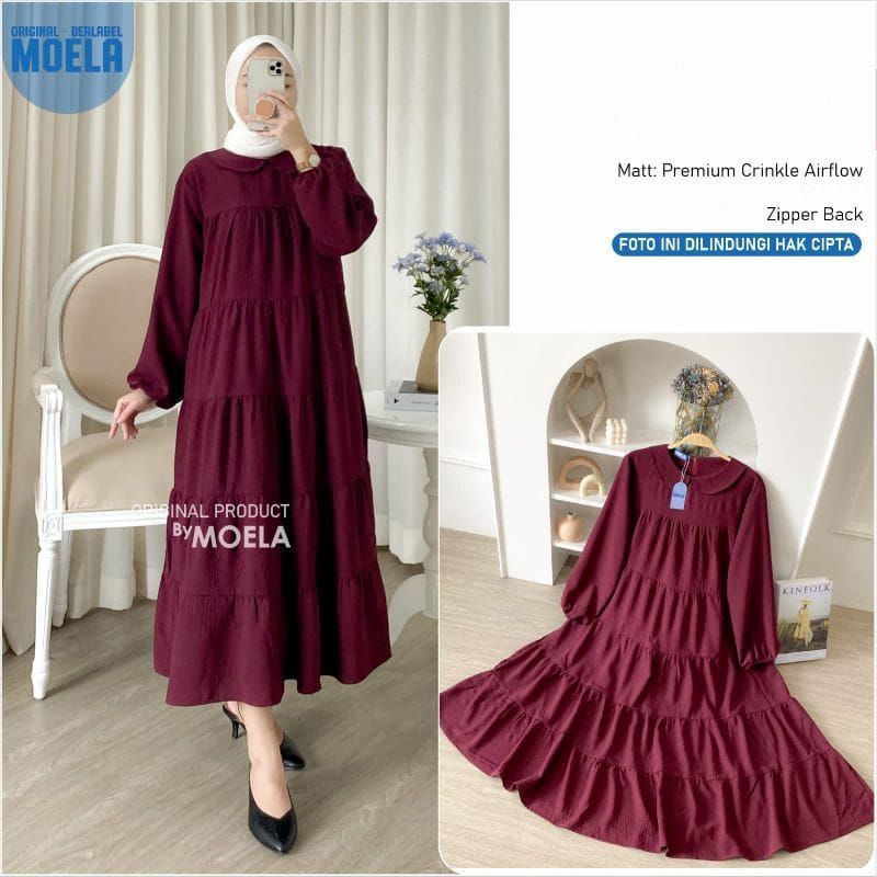 RAISA | Dress Midi Crinkle Airflow Premium | Dress Kringkel Wanita Kekinian