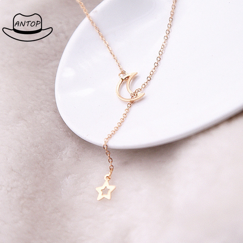 Antop！Kalung Rantai Liontin Bulan Sabit Simple Elegan Adjustable Untuk Wanita