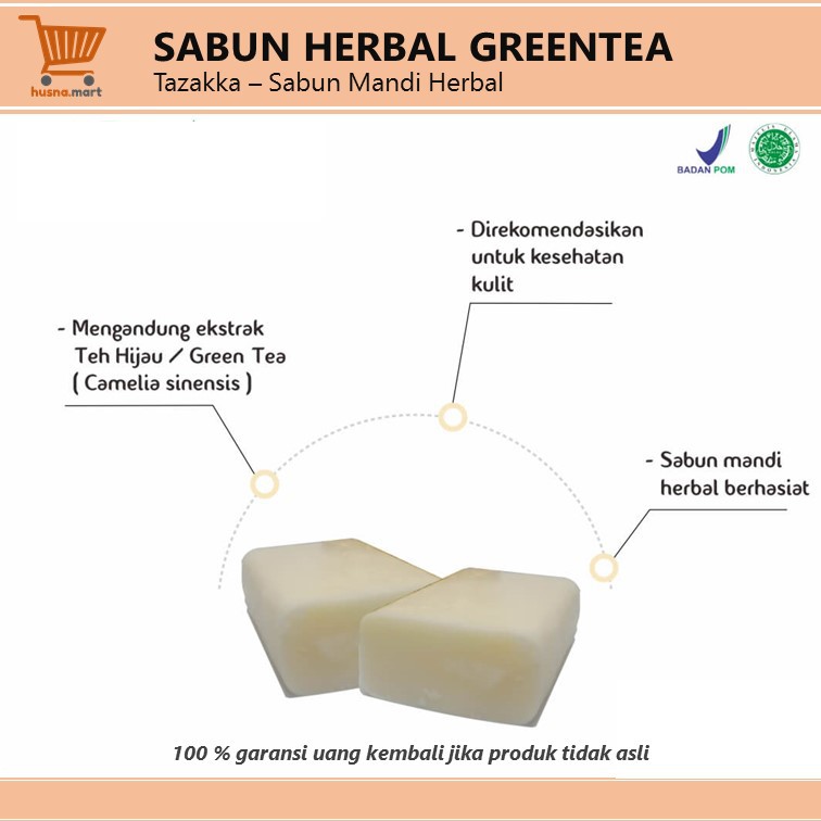 Green Tea Ekstrak Sabun Mandi Batang Herbal Tazakka 90 gr Detox Kulit Body Wash