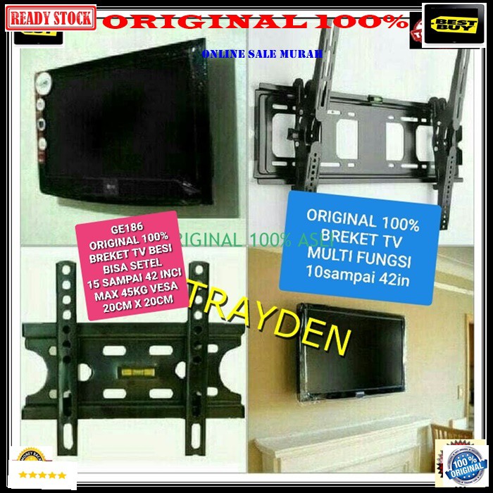 G186 Breket tv full besi 15 sampai 32 in inci bracket televisi flexible gantungan led tembok mount wall dinding LCD komplit fungsi universal semua merek serba bisa multi guna asli ori adjustable G186   BAHAN FULL BESI  BISA DISETING 15 sampa