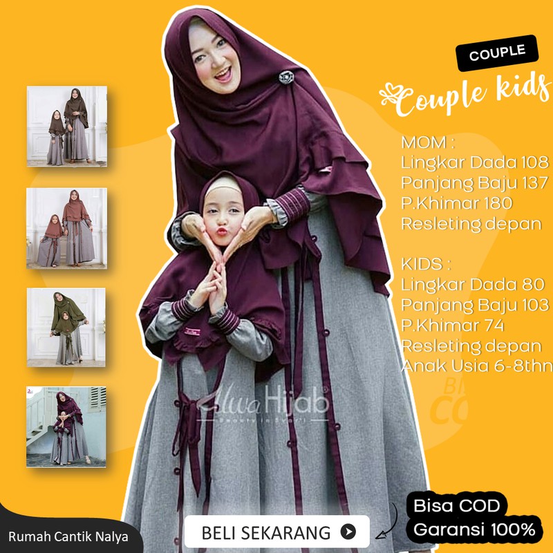 Cod Gamis Couple Syari Set Khimar Ibu Anak Kekinian Mom Ld108 Kid Ld80 Gamis Anak Usia 5 8 Tahun Shopee Indonesia