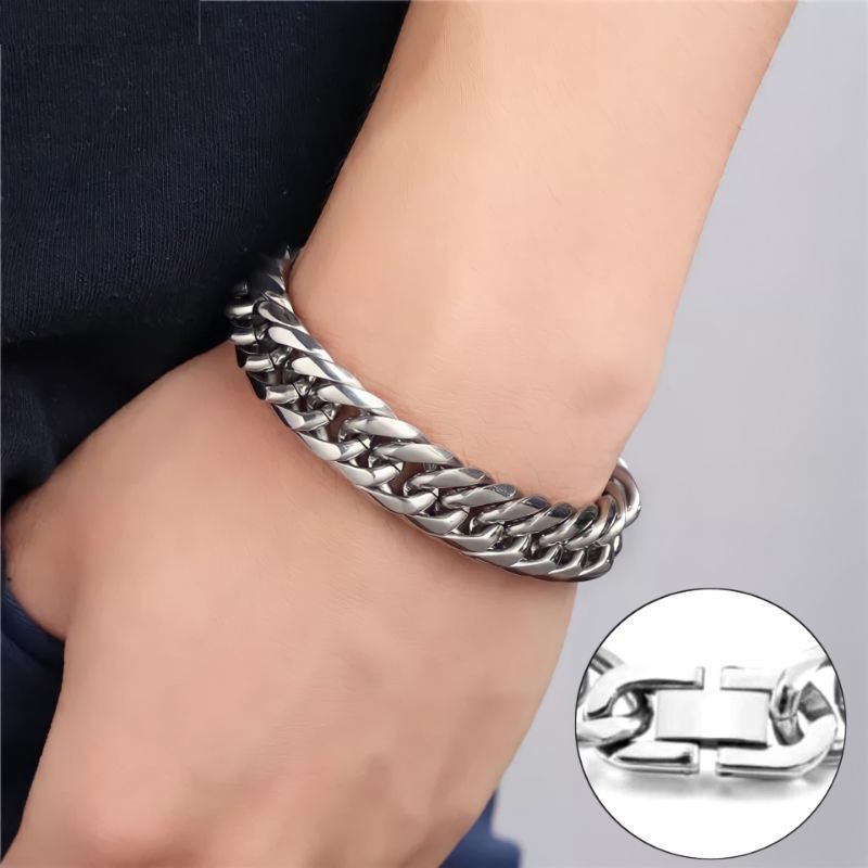 GROSIR TERMURAH Gelang Pria Cowok Rantai Besar Titanium Stainless Asli Brecelet Putih Perak