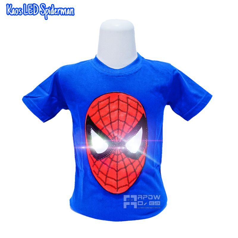 Baju anak Murah/Kaos anak Laki laki/Pakaian anak Karakter Usap dan Led Spiderman/Usia 2-10thn