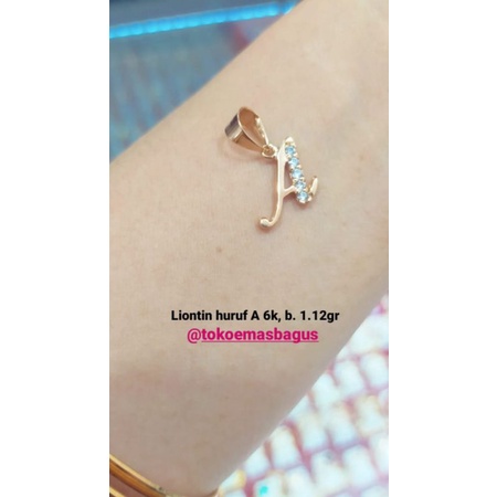 liontin emas asli variasi permata huruf A k300/6k