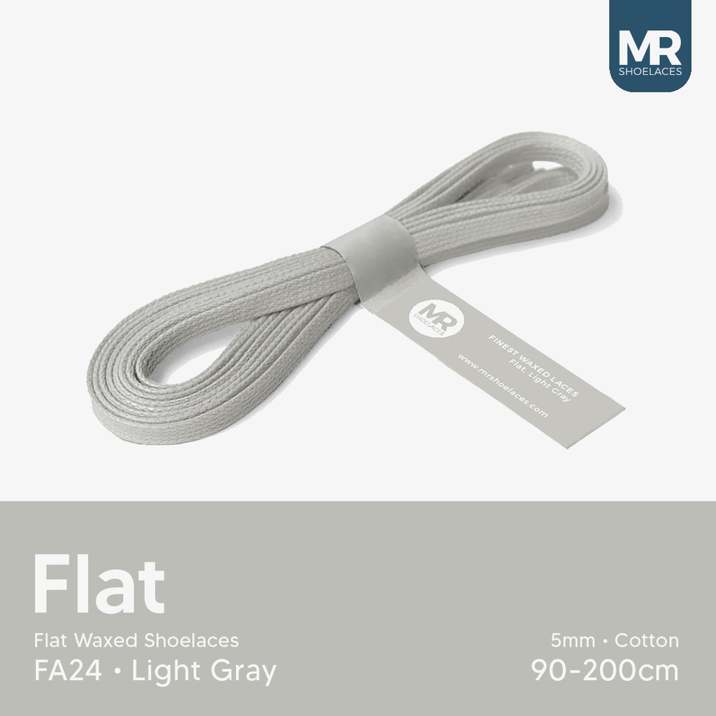 MR Shoelaces FA24 Light Gray Abu Muda Tali Sepatu Lilin 5mm Gepeng Flat Pipih (Waxed Laces) 90cm 100cm 120cm 200cm - Premium Shoelace