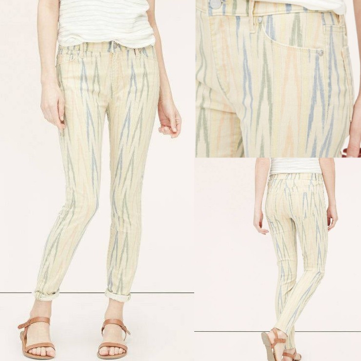 Loft Curvy Skinny Ankle Sand Dune Ikat Print celana panjang wanita // sisa ekspor