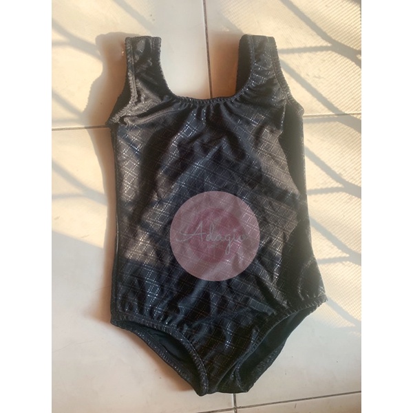 LEOTARD HITAM MOTIF EMBOSS ANAK UNTUK BALET SENAM GYM BALLET ATASAN TARI RENANG SPANDEX