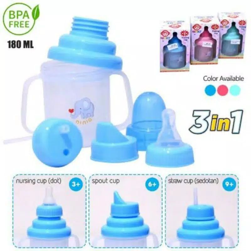 Ninio Training Cup 3 in 1 Botol Susu Bayi Gelas Training / Gelas Minum Anak / Straw Cup /