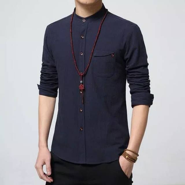 Baju Koko Zyan bahan catoon streth Navy biru donker gelap Baju Koko Zyan bahan catoon streth Navy biru donker gelap