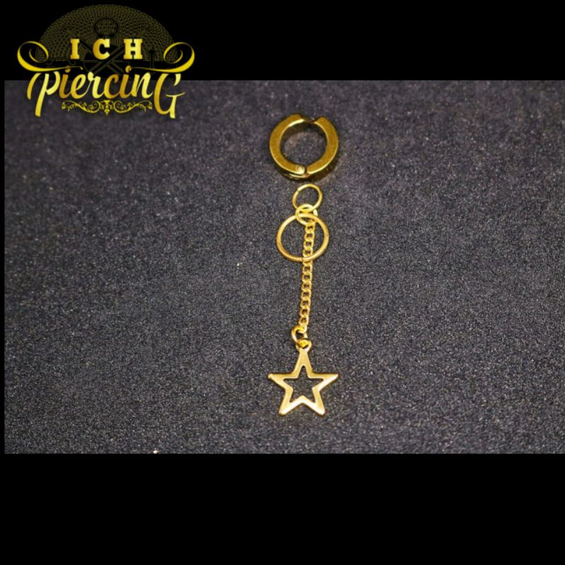 anting pria dan wanita tindik dan jepit model ring Rante bintang gold terbaru / anting Korea BTS terbaru