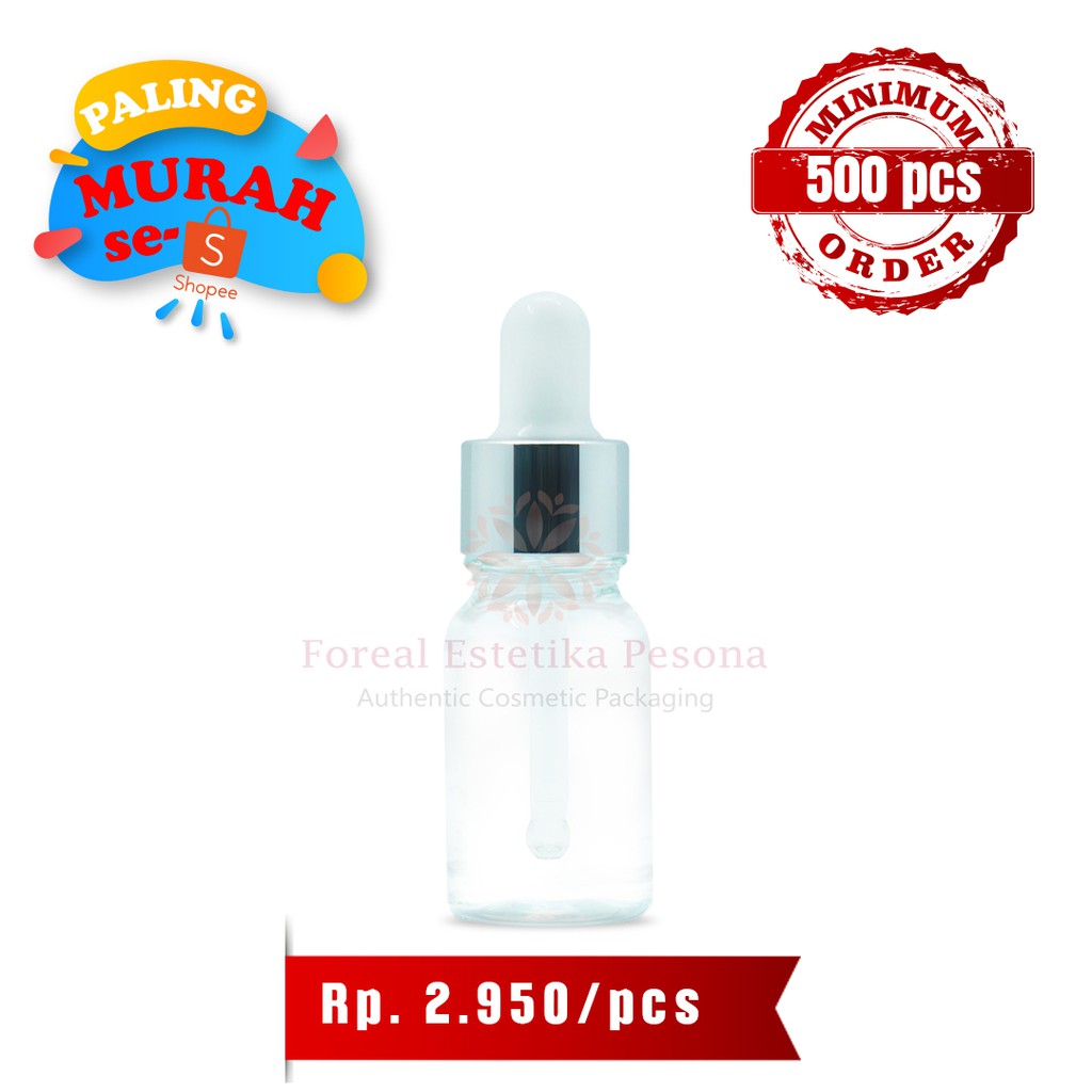 Botol Kaca Pipet 10ml Bening Tipis Ring Silver / Pabrik Botol Kaca Pipet / (ISI 500pcs)