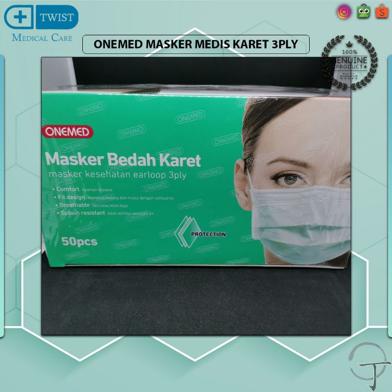 Jual ONEMED Masker Medis Karet 3ply 1Box/50pcs | Shopee Indonesia