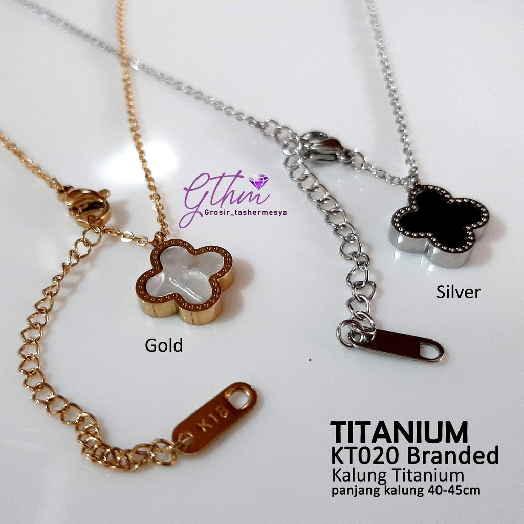 kalung titanium wanita dewasa dan remaja LV flower pearl kt020 anti karat gold silver dua sisi