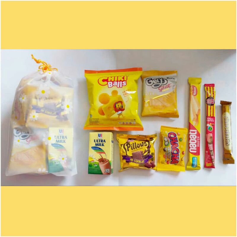 PAKET SNACK ULANG TAHUN ANAK TEMA KUNING GOODIE BAG ULTAH ANAK / SNACK ULANG TAHUN ANAK PAKET HEMAT 