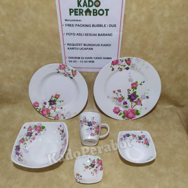 Piring kembang cantik kwalitas terbaik -O1 pink - piring cantik set isi 6 pcs