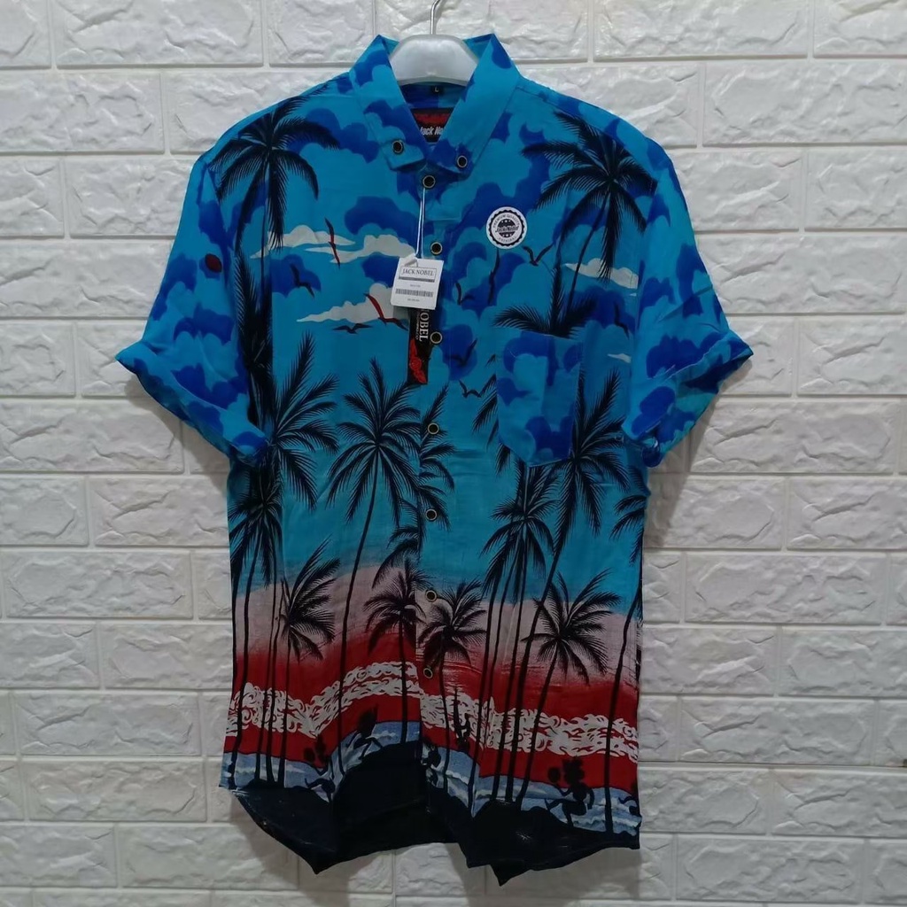 Kemeja Hawaii Pria Motif/ Kemeja Hawai Pria Bahan Rayon Lengan Pendek Baju Kemeja Hawai Pria Pantai Cowok Bali REGGAE Cowok Pendek Satai Rayon Halus Motif Printing Retro [COD]