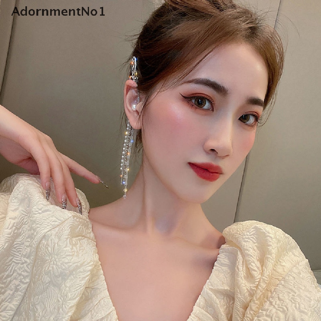 (AdornmentNo1) Anting Tusuk Gantung Panjang Desain Kupu-Kupu Hias Kristal + Mutiara Untuk Wanita