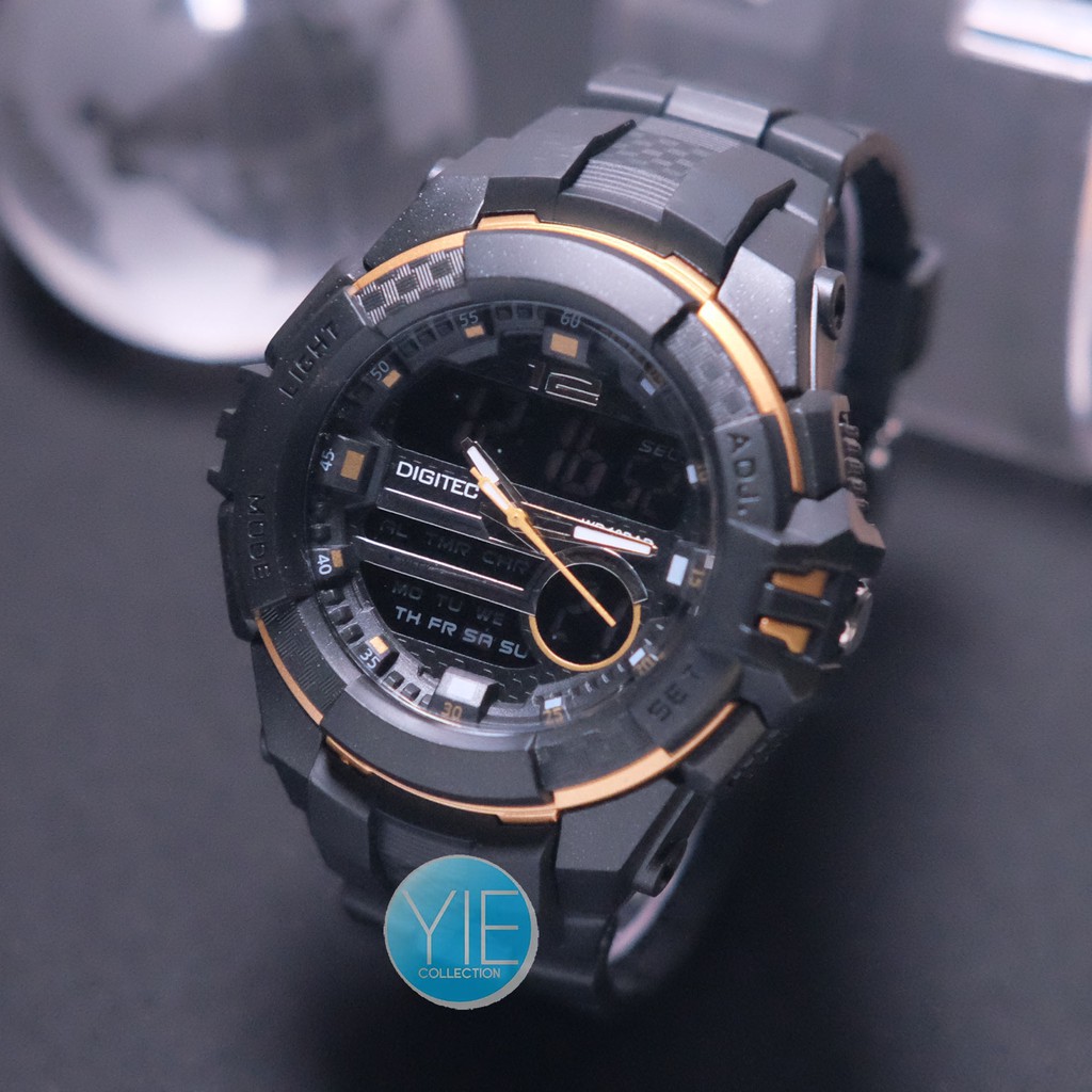Jam Tangan Pria Digitec DG 3012 T Triple Time Original Anti Air - Hitam List Emas
