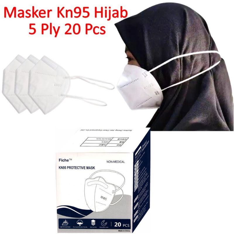 Masker KN95 Hijab FICHE Putih isi 20pcs 5lapis
