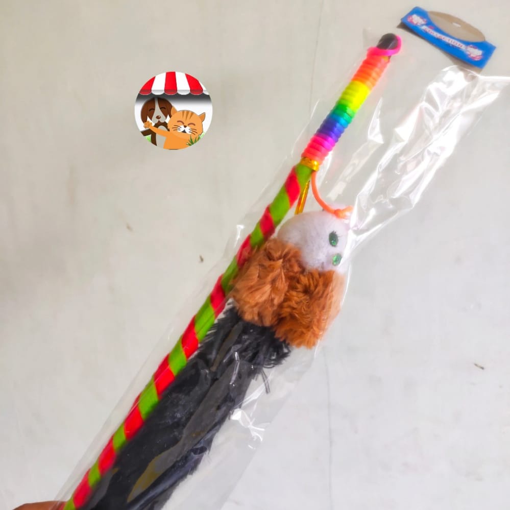 Mainan Kucing Pancingan Boneka Cat Stick Toy Tongkat Bulu Tali Rainbow