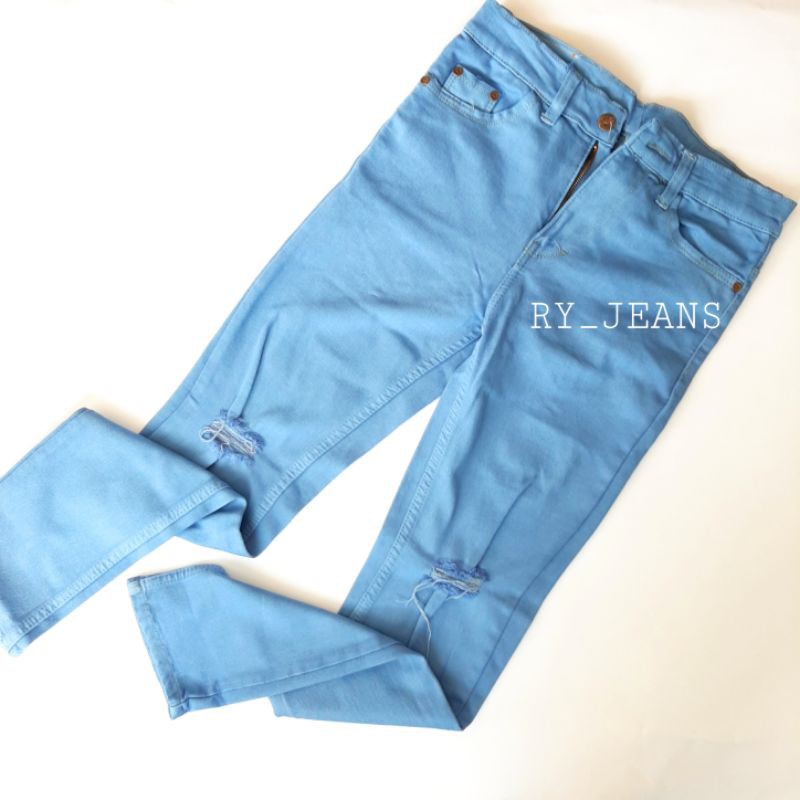 Celana jeans sobek pria jeans sobek lutut skinny streeth melar