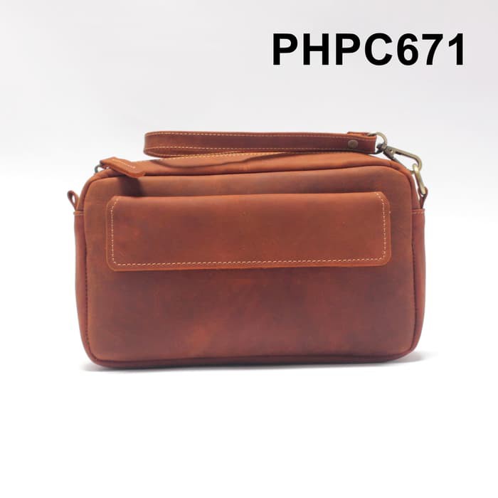 clutch pria wanita kulit asli pouch hand bag tas tangan tan PHPC671