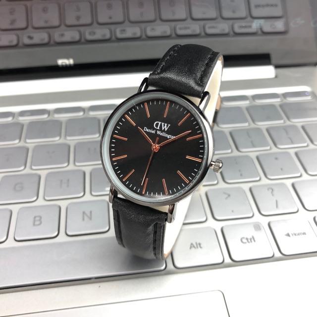 ［Ready Stock］Jam tangan couple kulit pria wanita jam polos fashion mural s1020-H-Hitam kecil