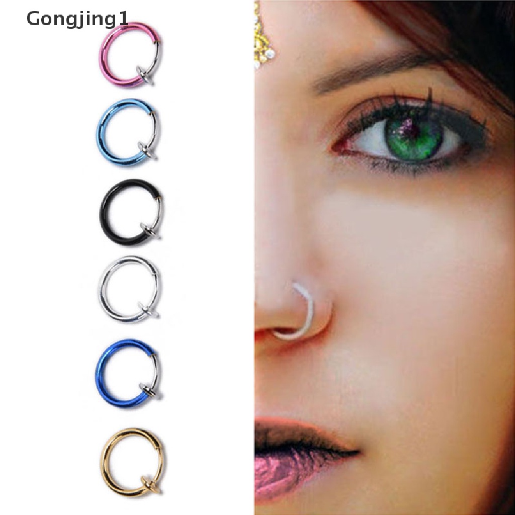 Gongjing1 2 Pcs Anting Tindik Hidung / Bibir / Telinga Palsu Model Bulat Gaya Punk Untuk Unisex / Pria / Wanita