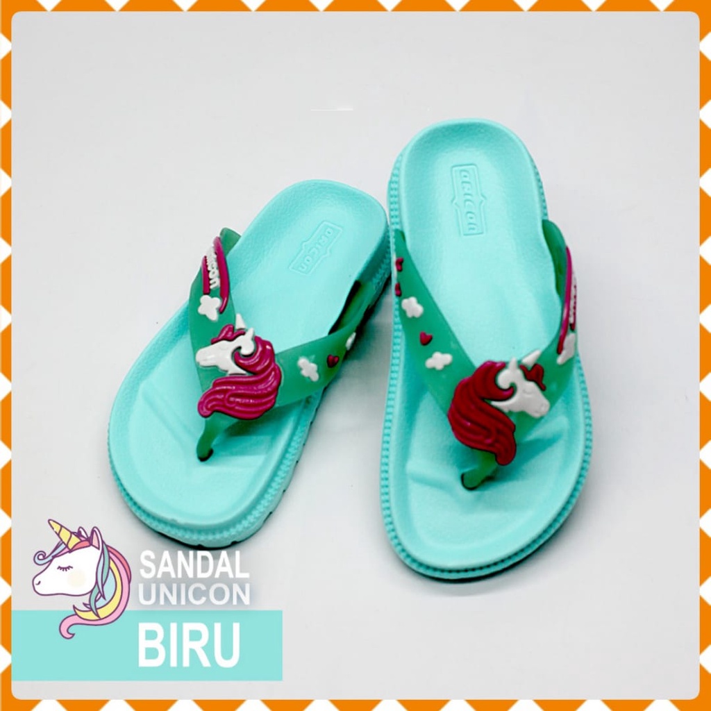 Sandal Jepit Anak Perempuan Bahan Karet Anti Licin Dan Nyaman Motif Unicon Size 24-35